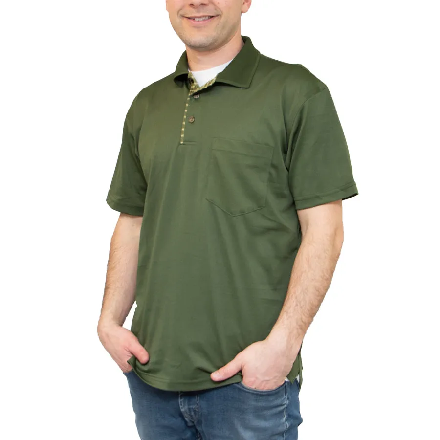 Men's Plaid Placket Polo with Pocket - Image 3