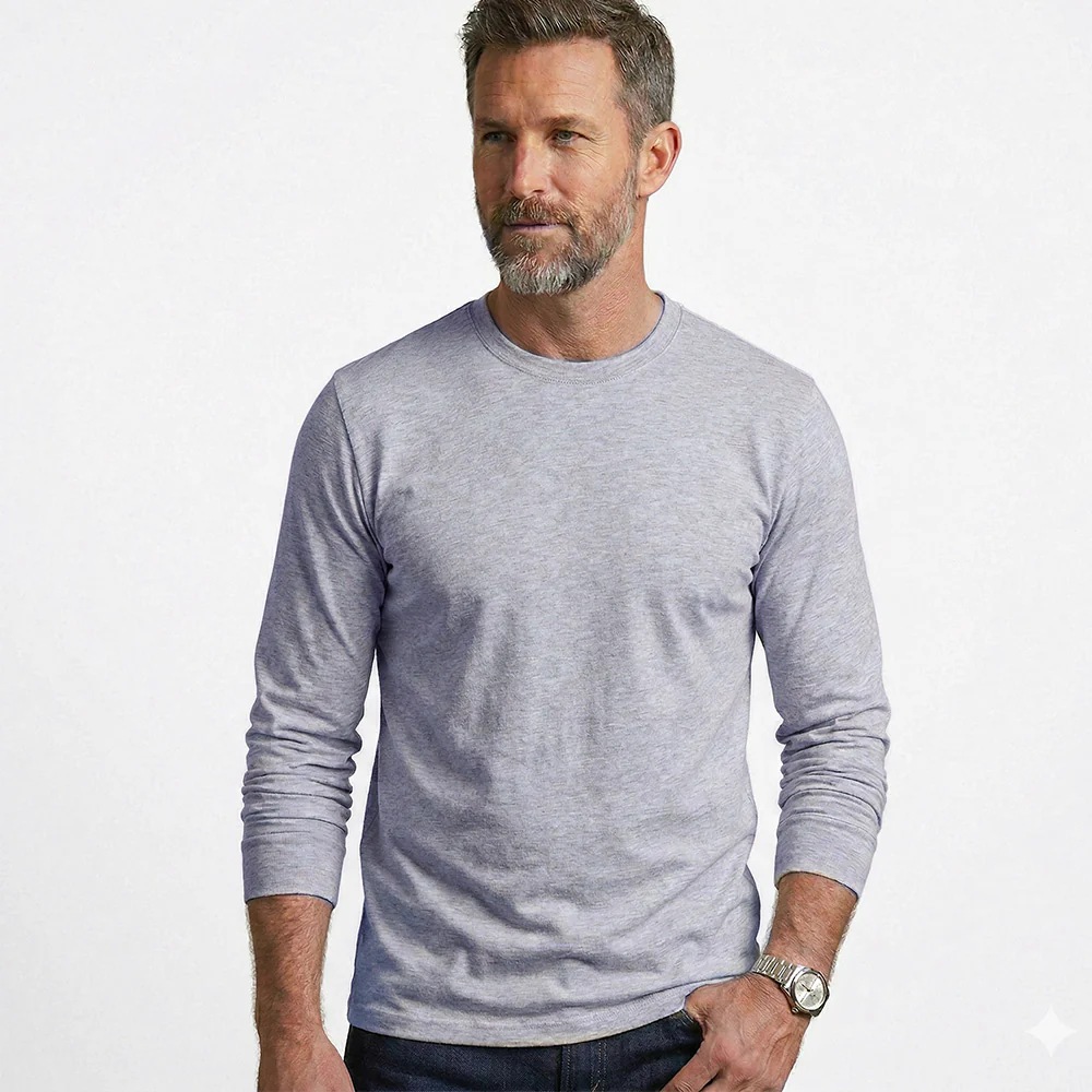 Classic Cotton Blend Long Sleeve Crew Neck T-Shirt - Image 8