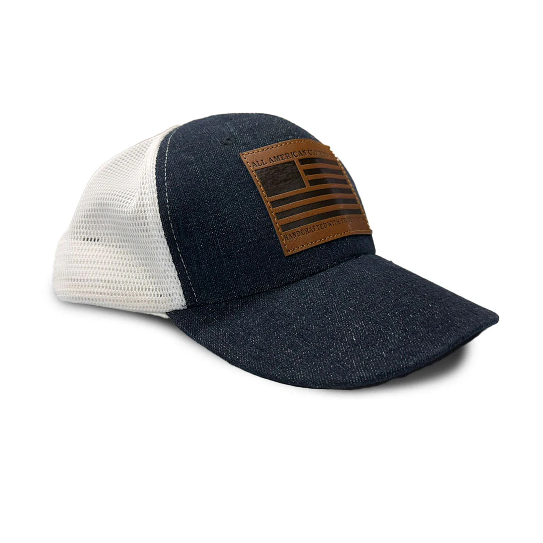 Denim/Mesh Six-Panel Hat w/ Leather Patch - Image 2