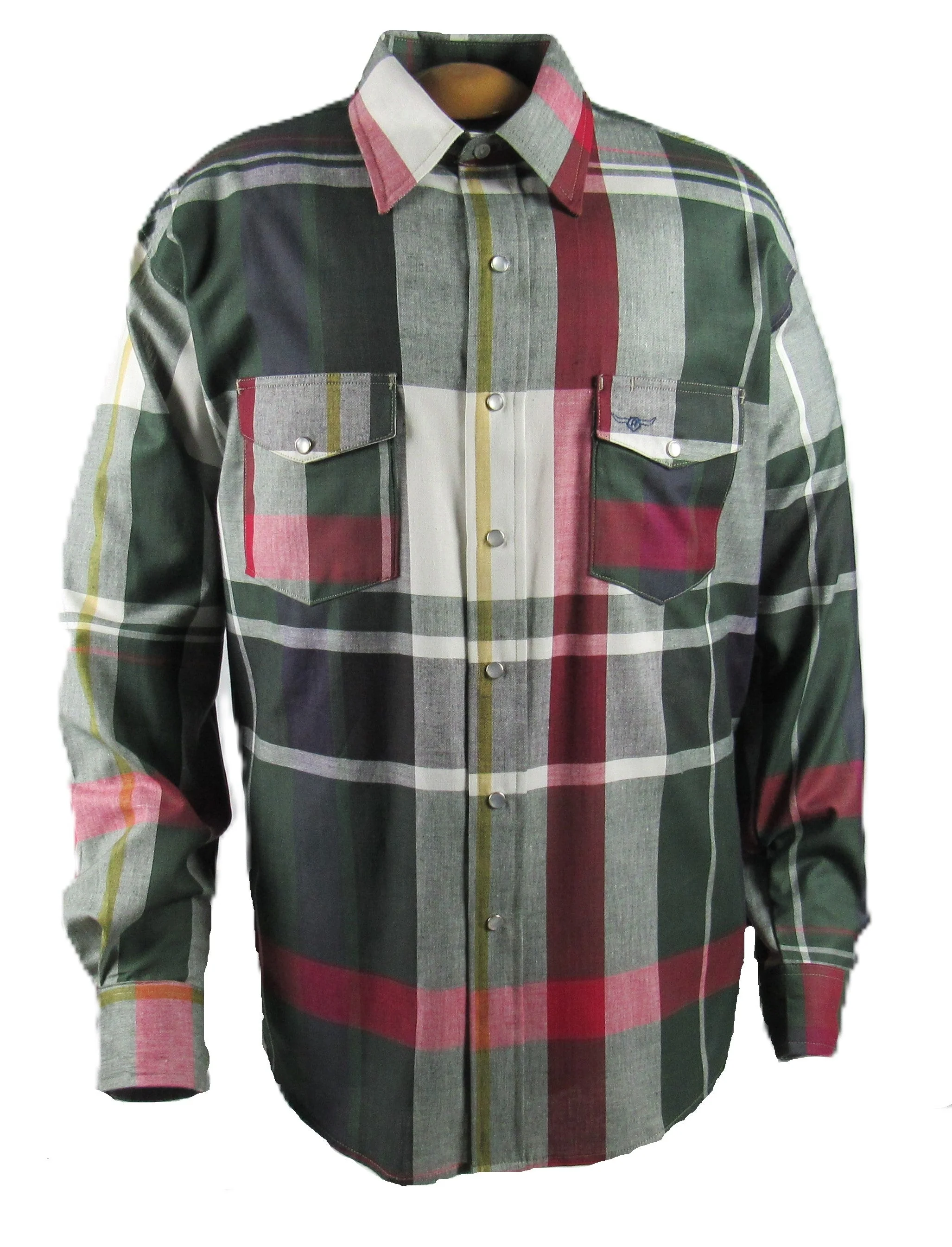 Men's Oversized Long Sleeve Plaid Shirt with Snaps - Image 2