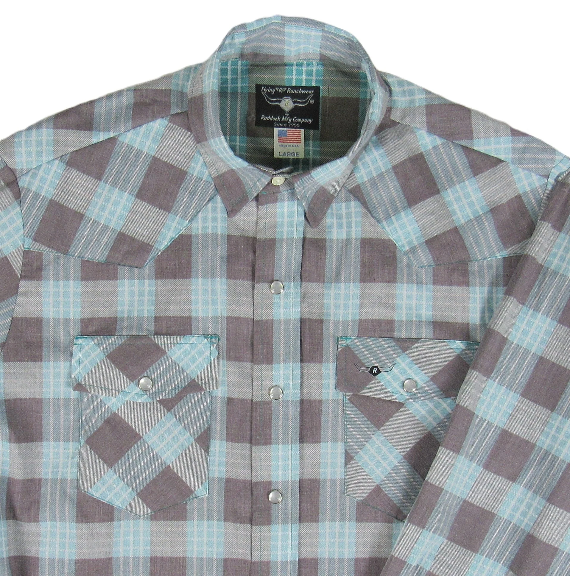 Men's Long Sleeve Turquoise Brown Check Shirt - Image 3