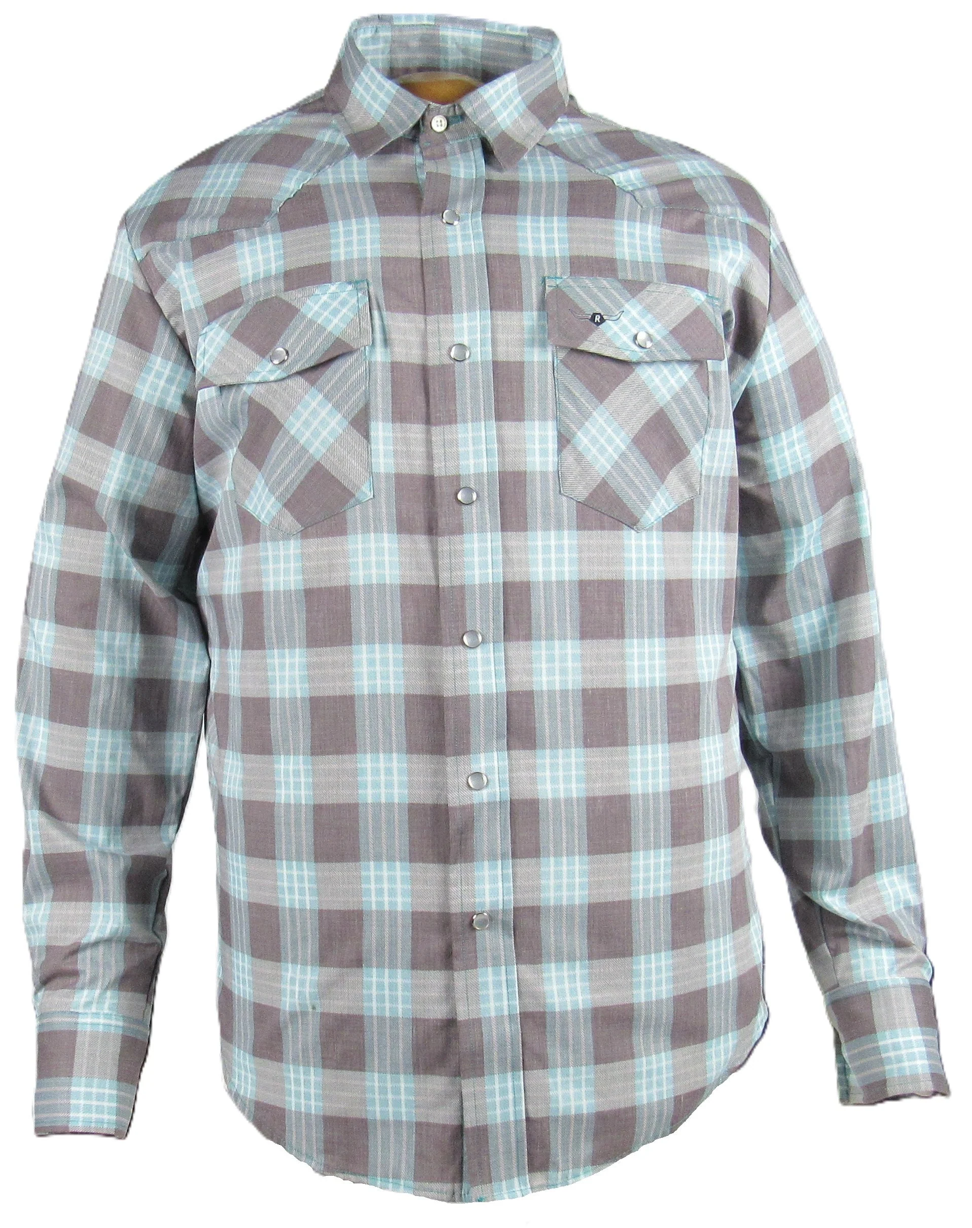 Men's Long Sleeve Turquoise Brown Check Shirt - Image 4