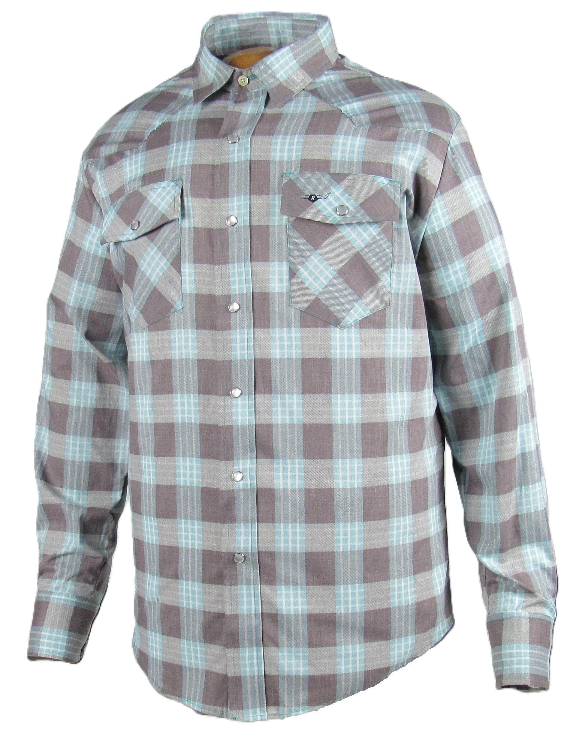 Men's Long Sleeve Turquoise Brown Check Shirt - Image 5
