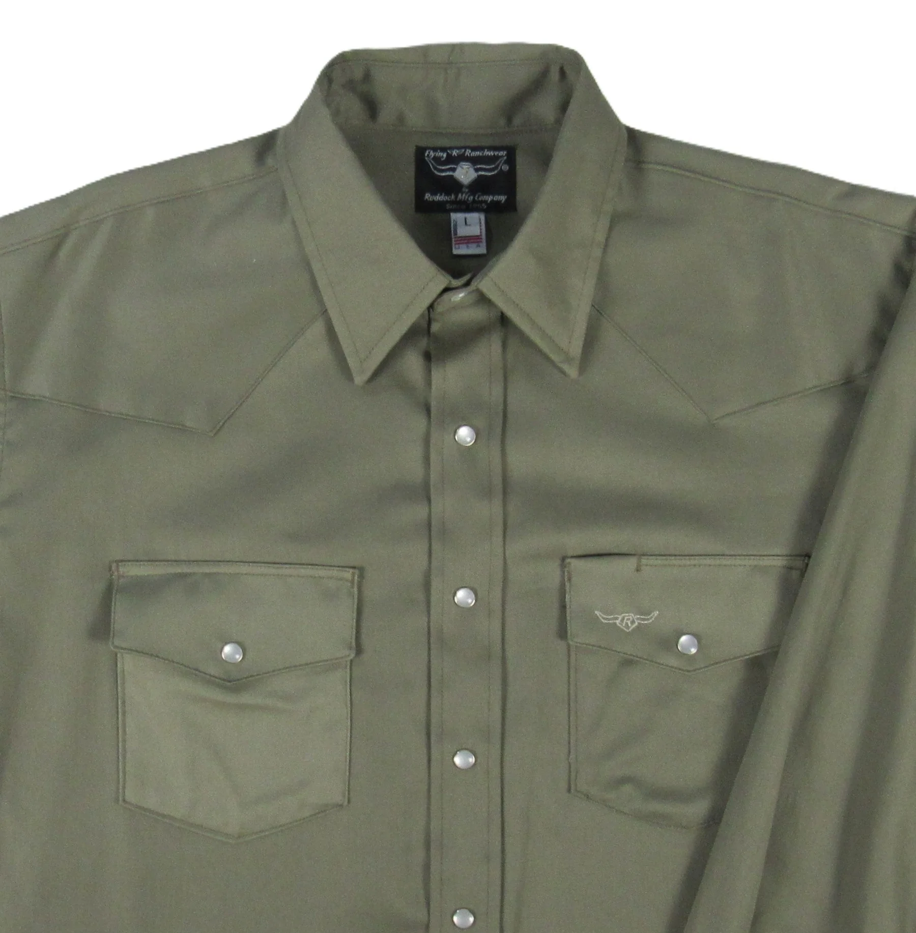 Men's Long Sleeve Solid Twill Safari Green Shirt - Image 3