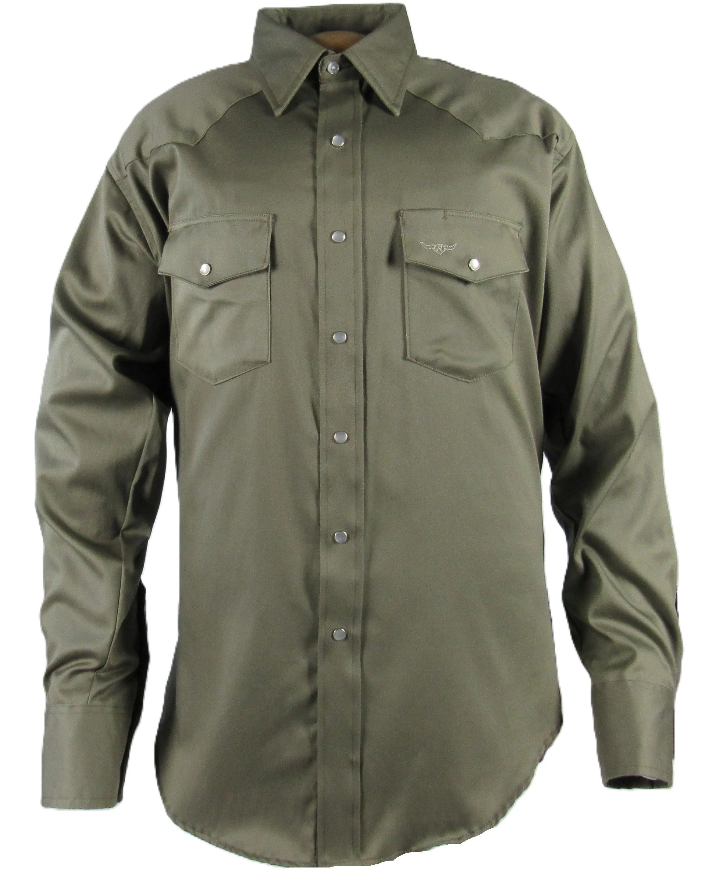 Men's Long Sleeve Solid Twill Safari Green Shirt - Image 4