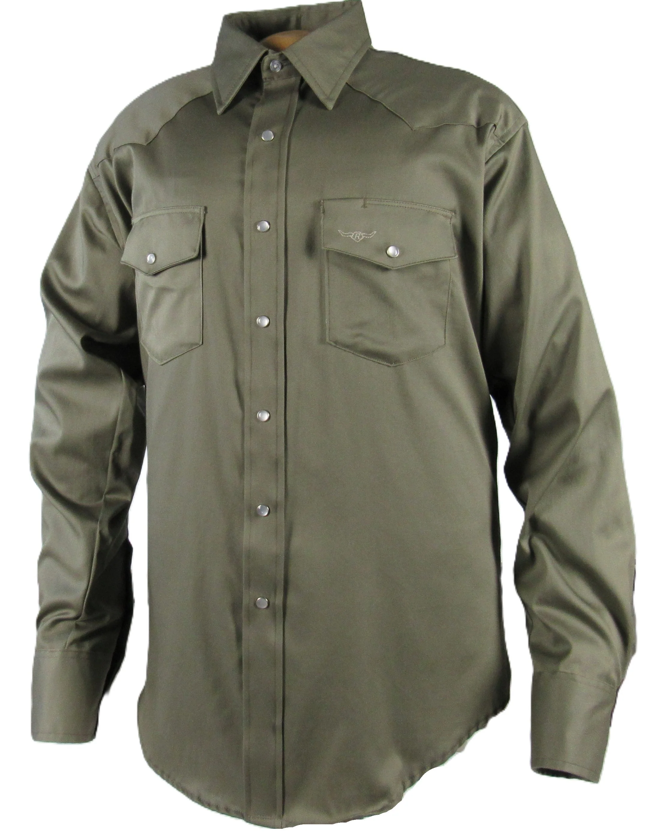 Men's Long Sleeve Solid Twill Safari Green Shirt - Image 5
