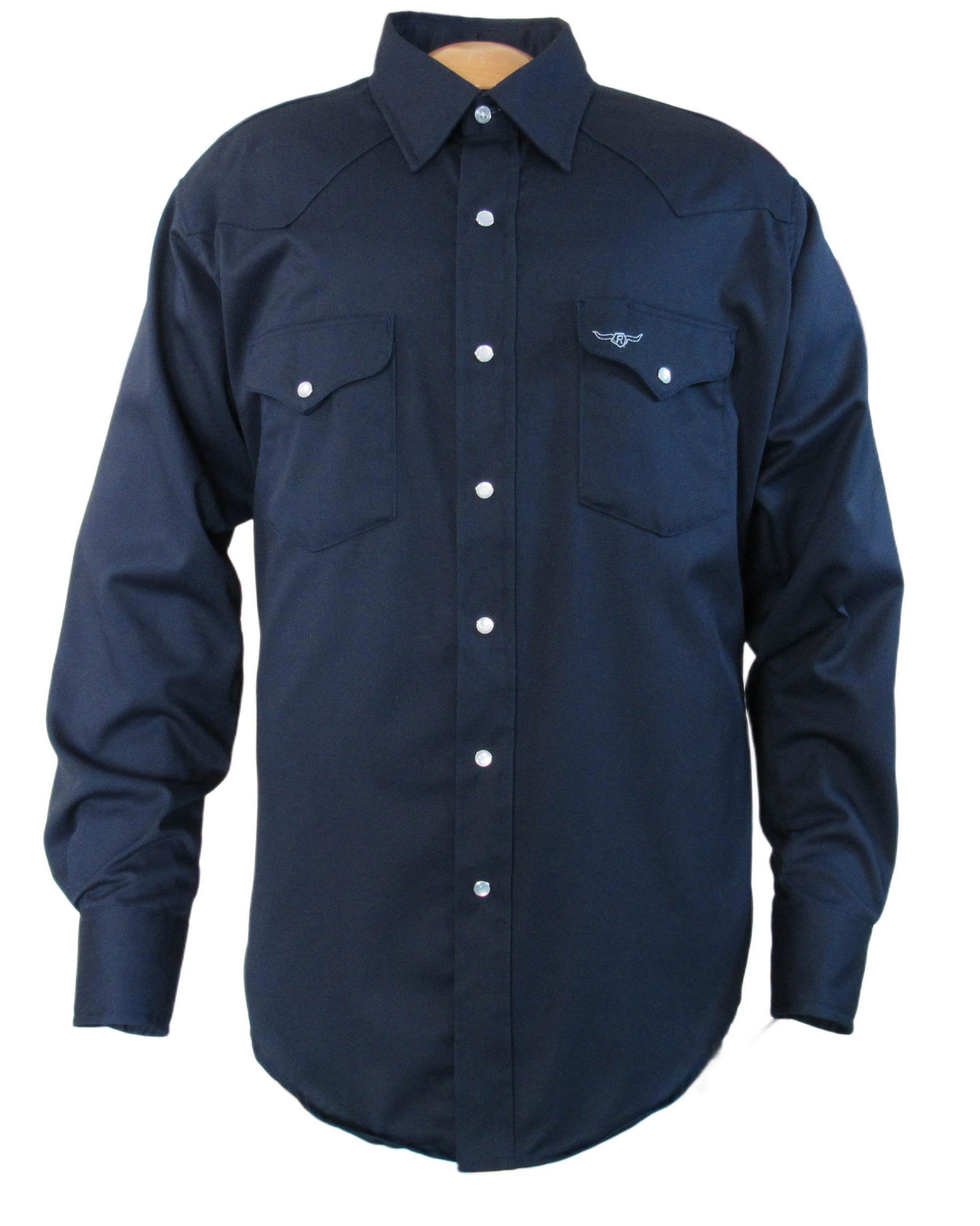 Men's Long Sleeve Solid Twill Navy Shirt - Image 3