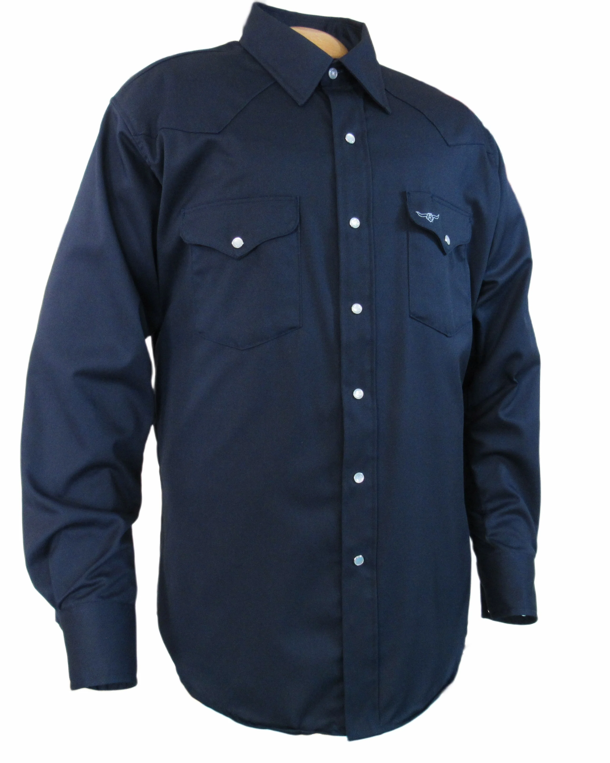 Men's Long Sleeve Solid Twill Navy Shirt - Image 4