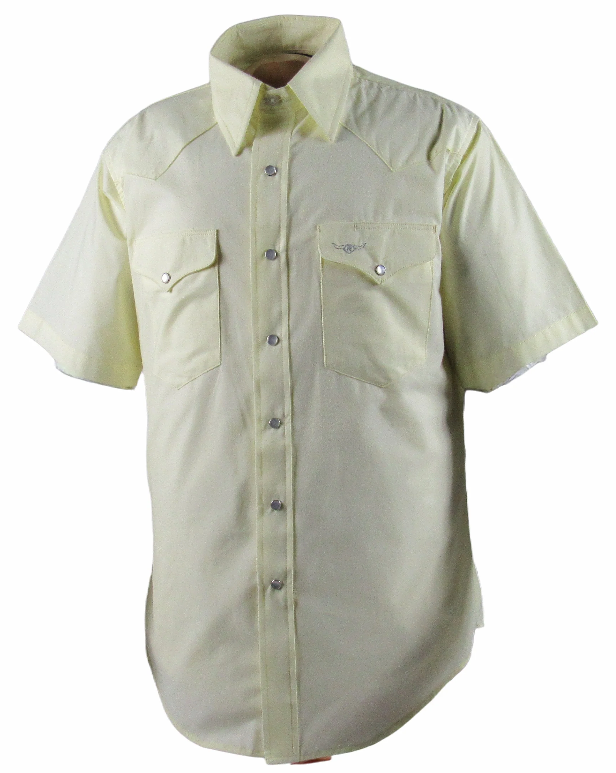 Men's Short Sleeve Western Style Pale Yellow Button-Down Shirt with Snaps - Image 2