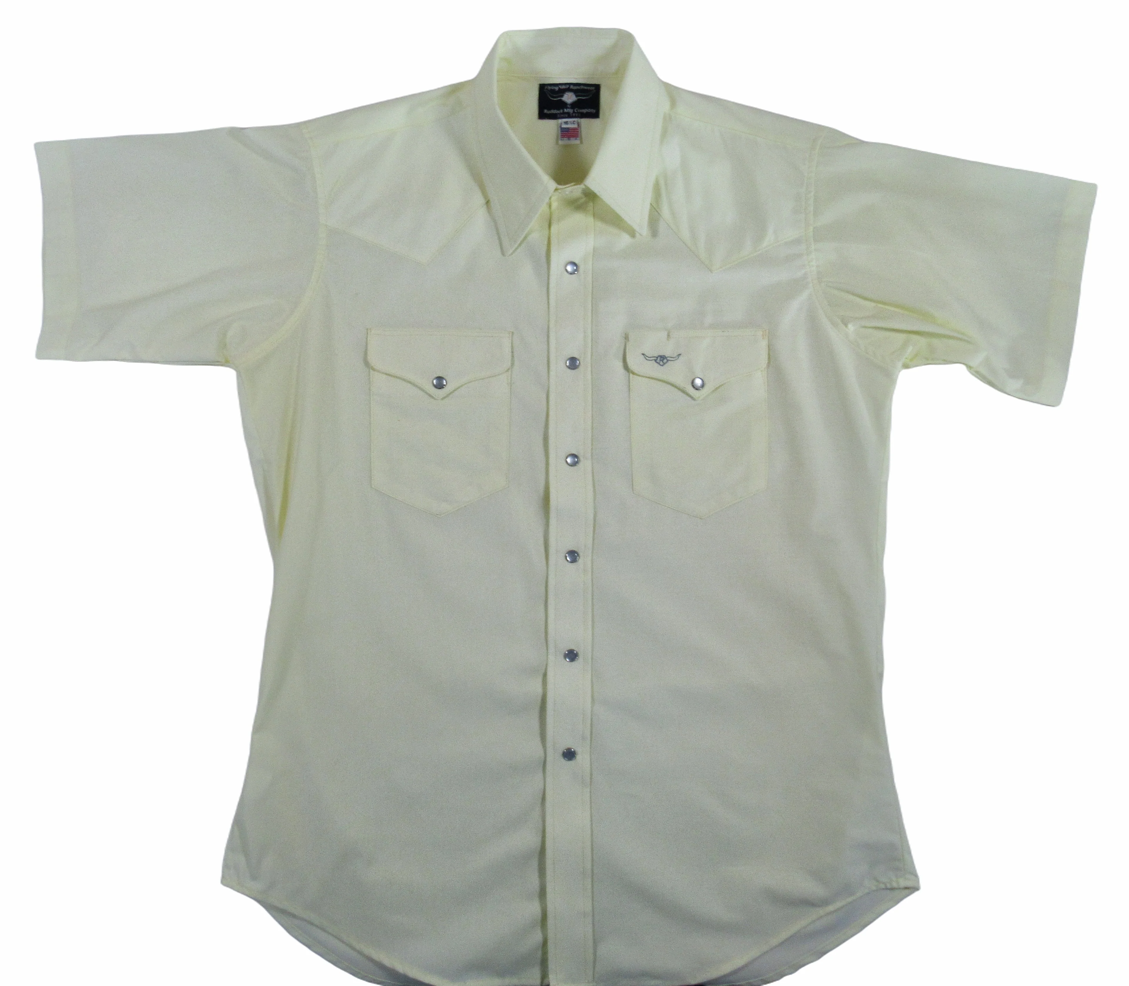 Men's Short Sleeve Western Style Pale Yellow Button-Down Shirt with Snaps - Image 3