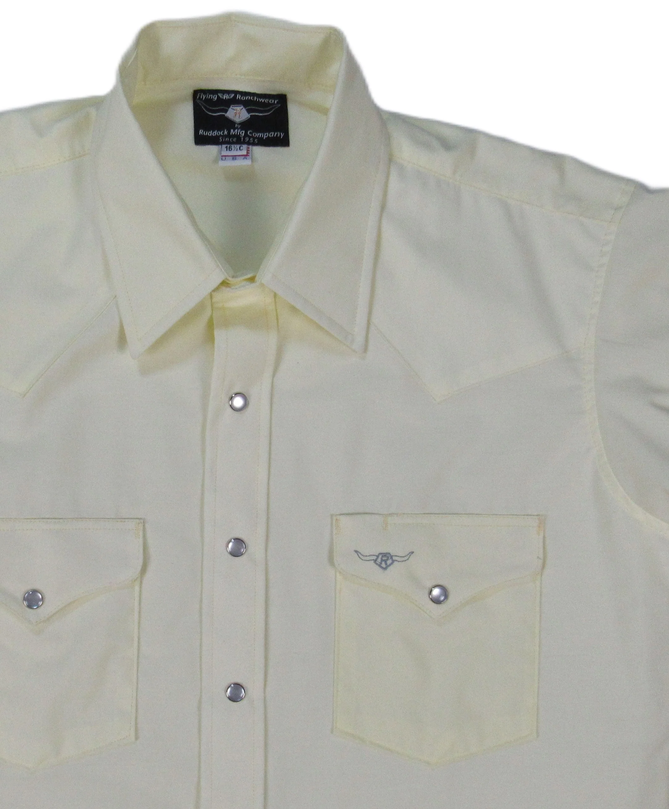 Men's Short Sleeve Western Style Pale Yellow Button-Down Shirt with Snaps - Image 4