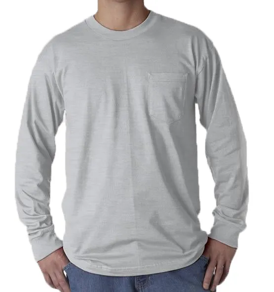 Long Sleeve Heavyweight 100% Cotton T-Shirt with Pocket - Made in USA - Image 3