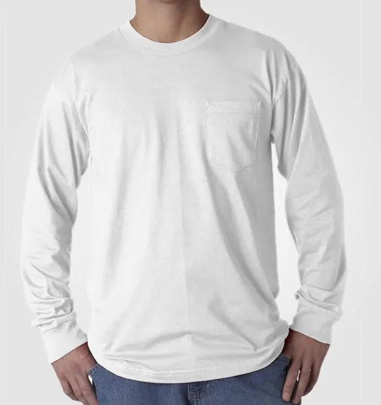 Long Sleeve Heavyweight 100% Cotton T-Shirt with Pocket - Made in USA - Image 6