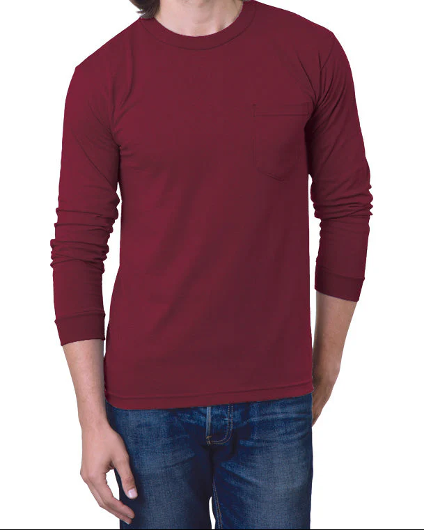 Long Sleeve Heavyweight 100% Cotton T-Shirt with Pocket - Made in USA - Image 7