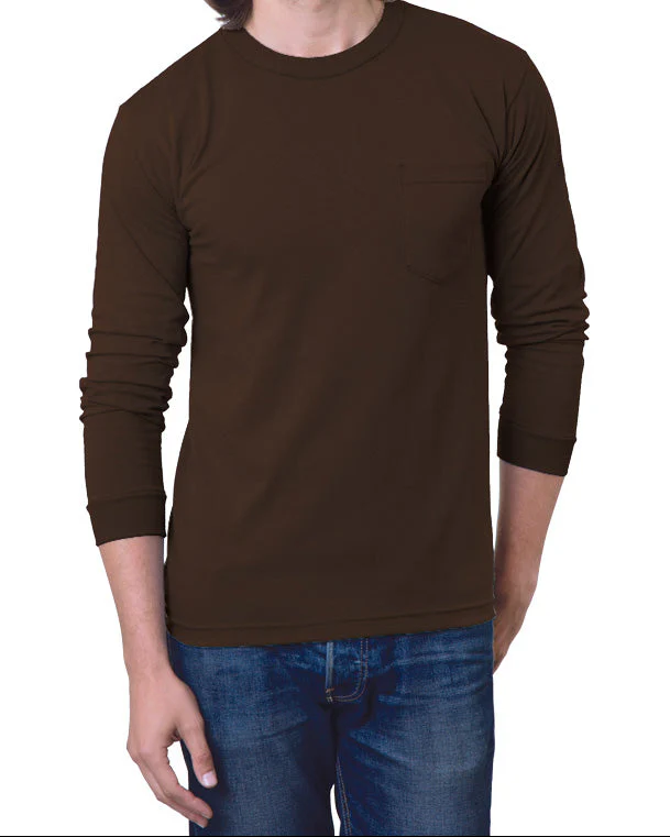 Long Sleeve Heavyweight 100% Cotton T-Shirt with Pocket - Made in USA - Image 8
