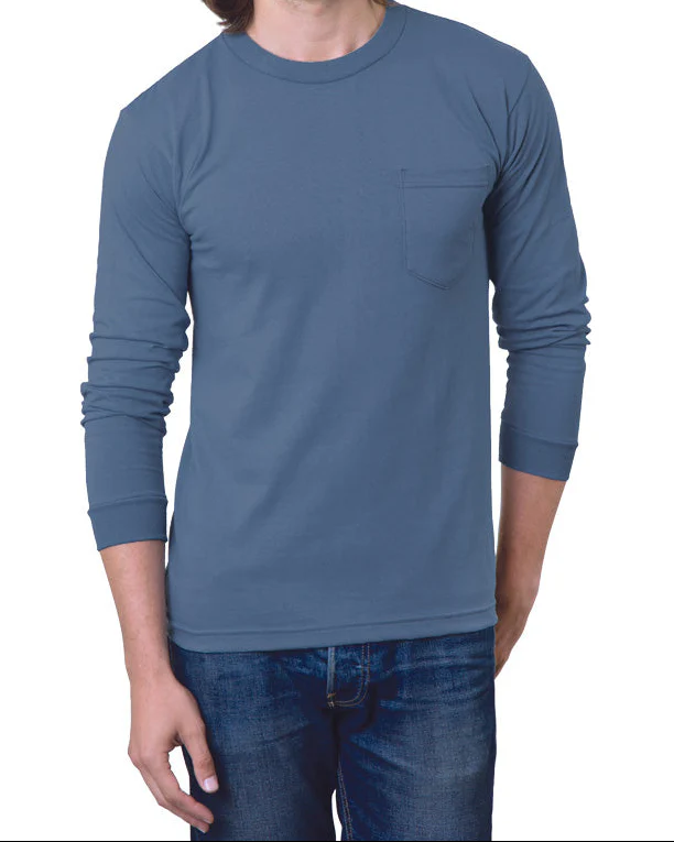 Long Sleeve Heavyweight 100% Cotton T-Shirt with Pocket - Made in USA - Image 9