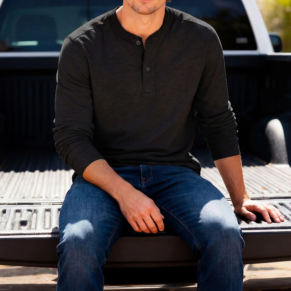 Men's Long Sleeve Henley Shirt - Image 13