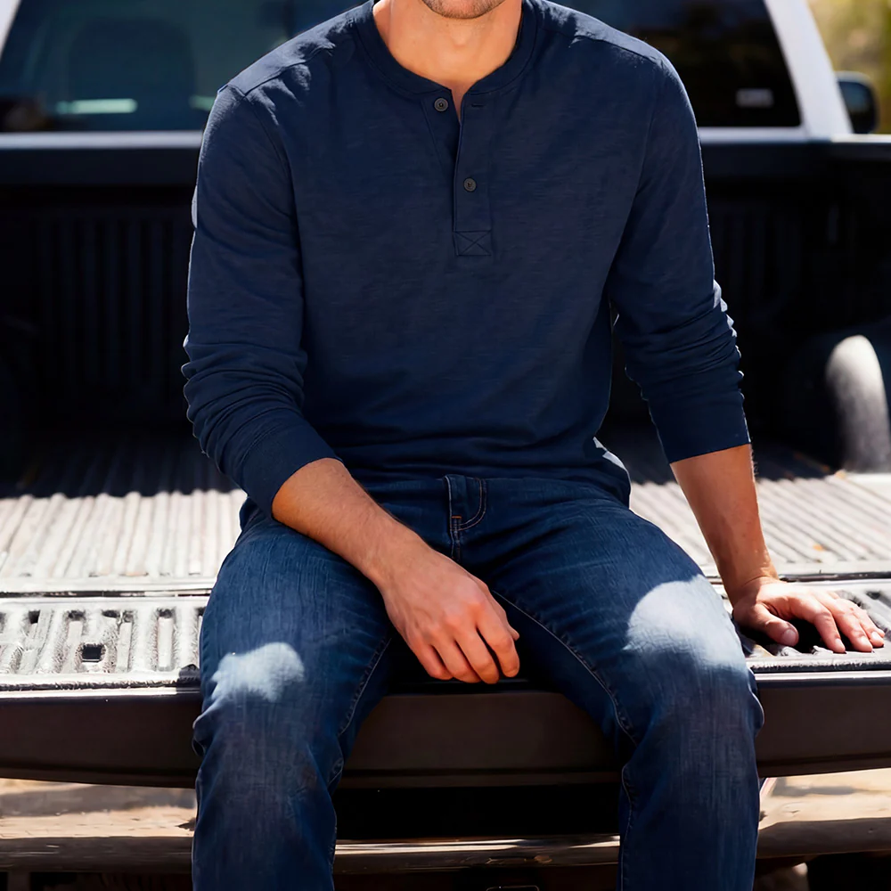 Men's Long Sleeve Henley Shirt - Image 14