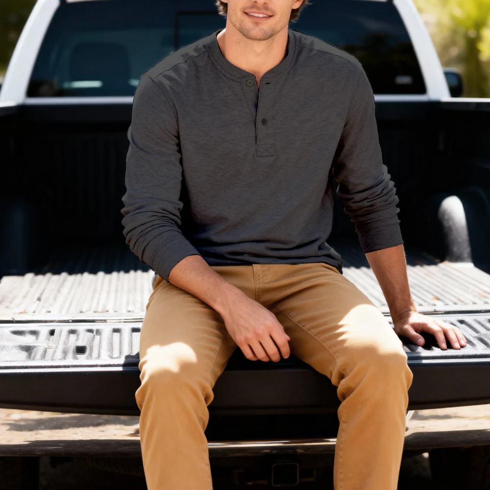 Men's Long Sleeve Henley Shirt - Image 5