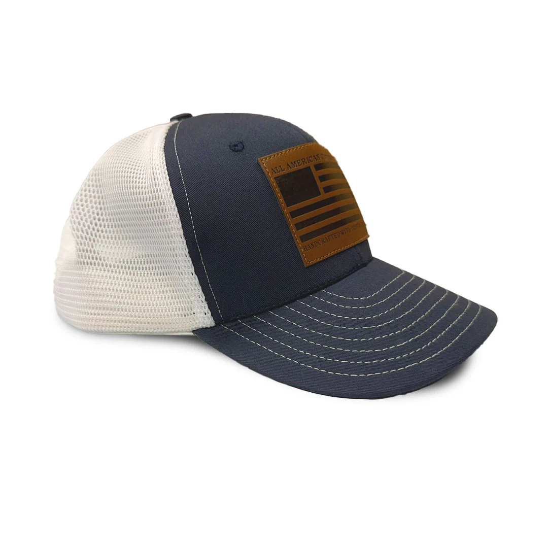 Navy/White Mesh Trucker Hat w/ Patch - Image 2